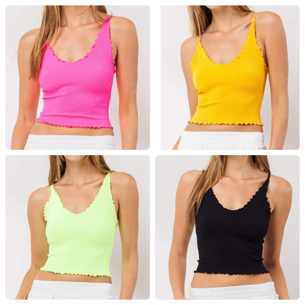 BETTER BE Boutique Brand Seamless Lettuce Edge Ultra Stretch Cropped Colors s-l